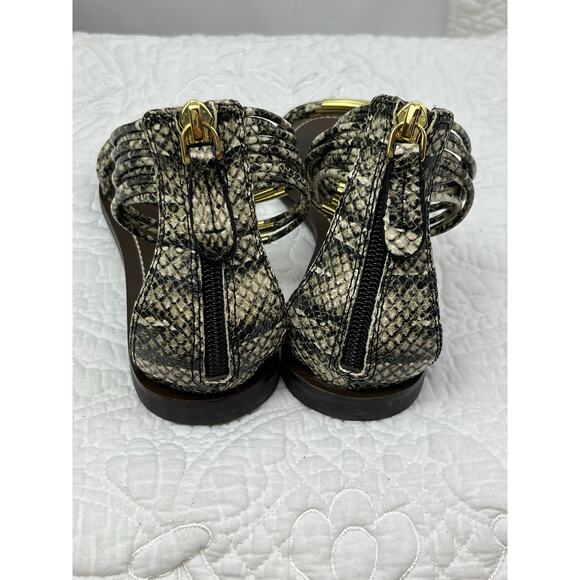 Tory Burch Women's Size 7 Gold/Brown Mignon Rings Snakeskin Print Leather Sandal - Picture 5 of 10